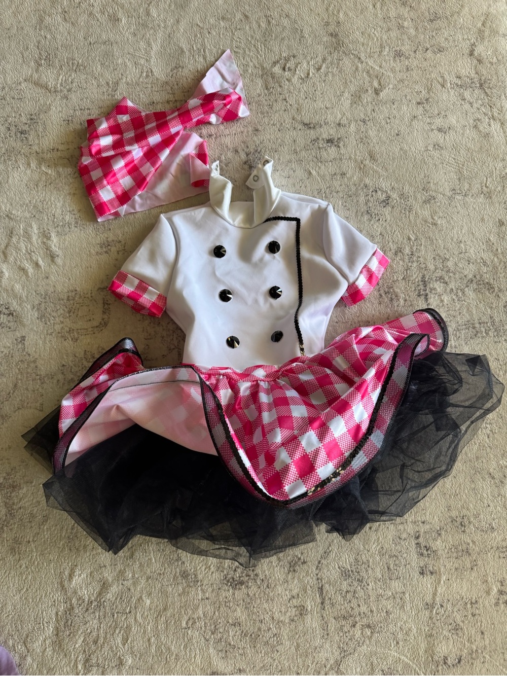 Weissman Pink Gingham Chef Dress with Black Tulle